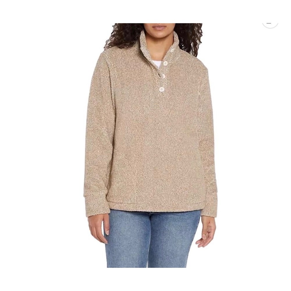 Eddie Bauer Pumice Textured Fleece Pullover Mock Neck Button Top XL EB006400
